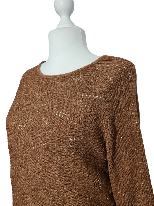 Pull marron Armand Thiery fils dorés femme T42 maille brillante EMMAUS