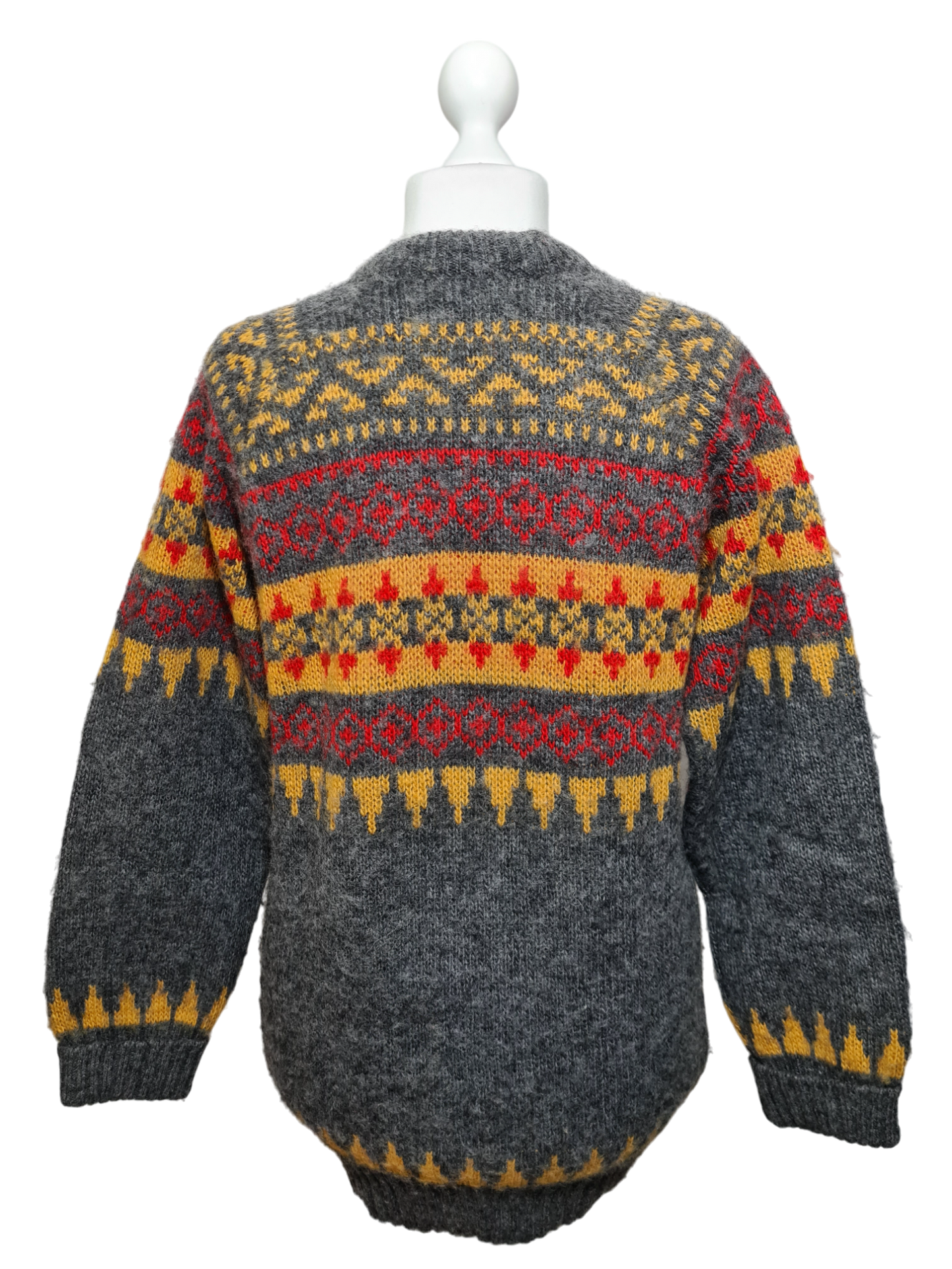 Pull long gris femme norvégien en pure laine des années 80-90 EMMAUS
