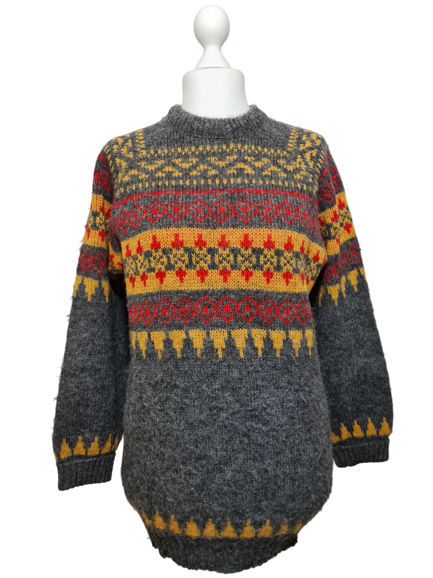 Pull long gris femme norvégien en pure laine des années 80-90 EMMAUS