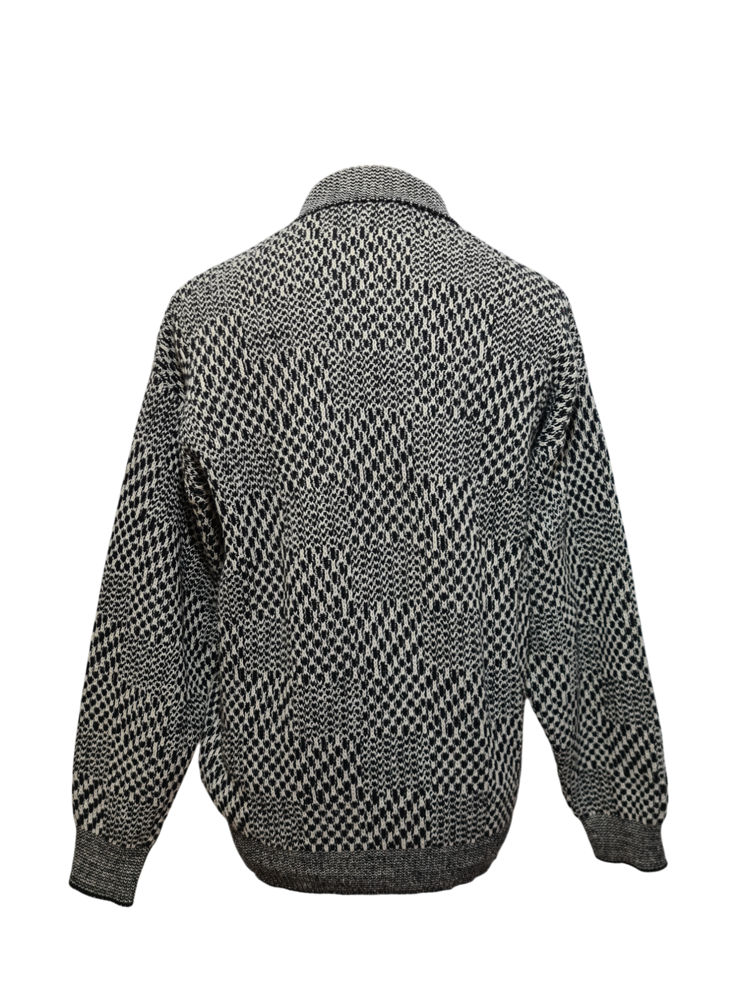 Pull graphique en jacquard noir et blanc des années 80-90 EMMAUS