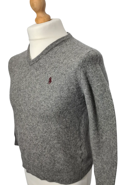 Pull Polo Ralph Lauren homme laine mérinos gris col V vintage S Aucun fournisseur