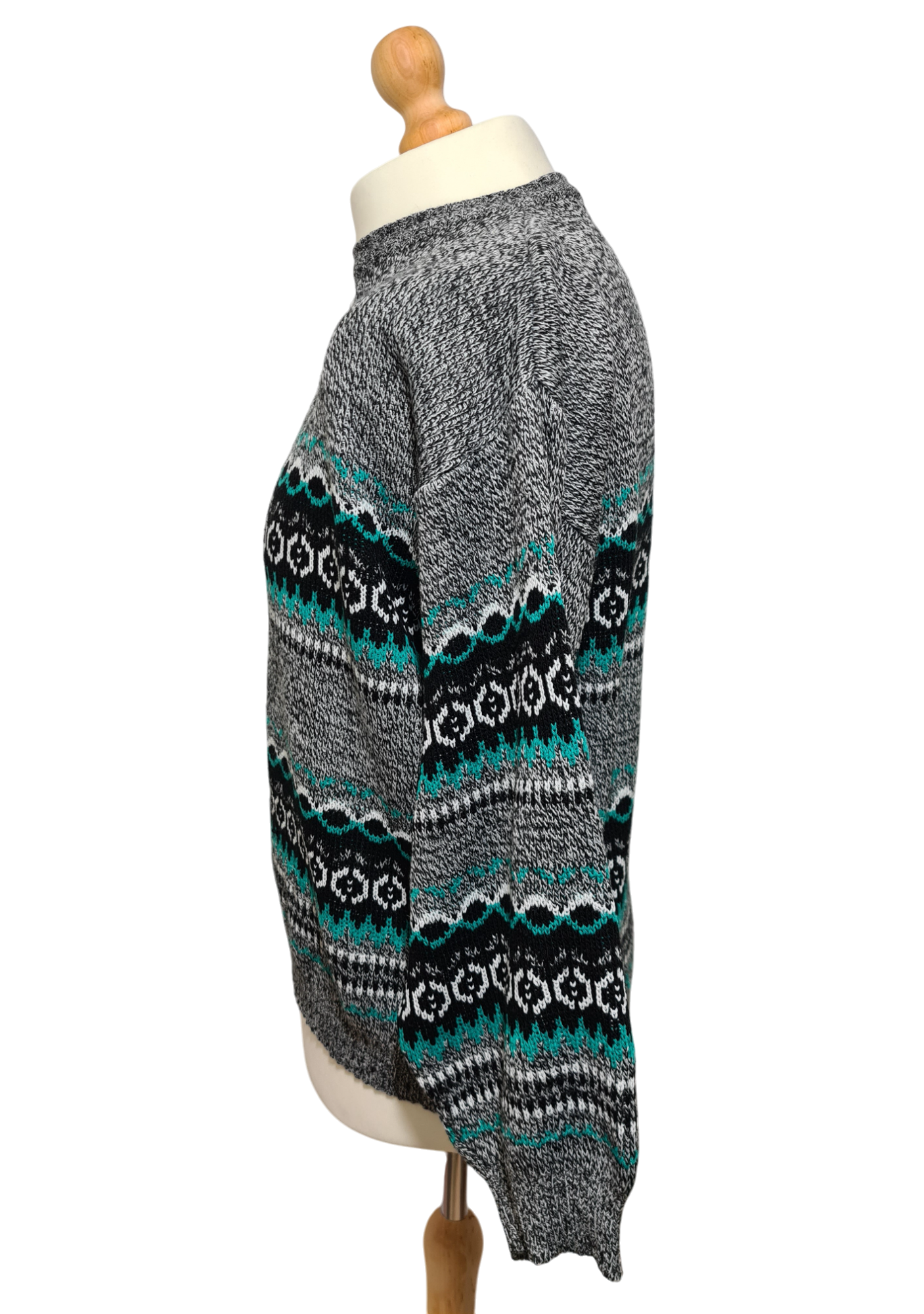 Pull homme jacquard en laine mélangée des années 80-90 EMMAUS