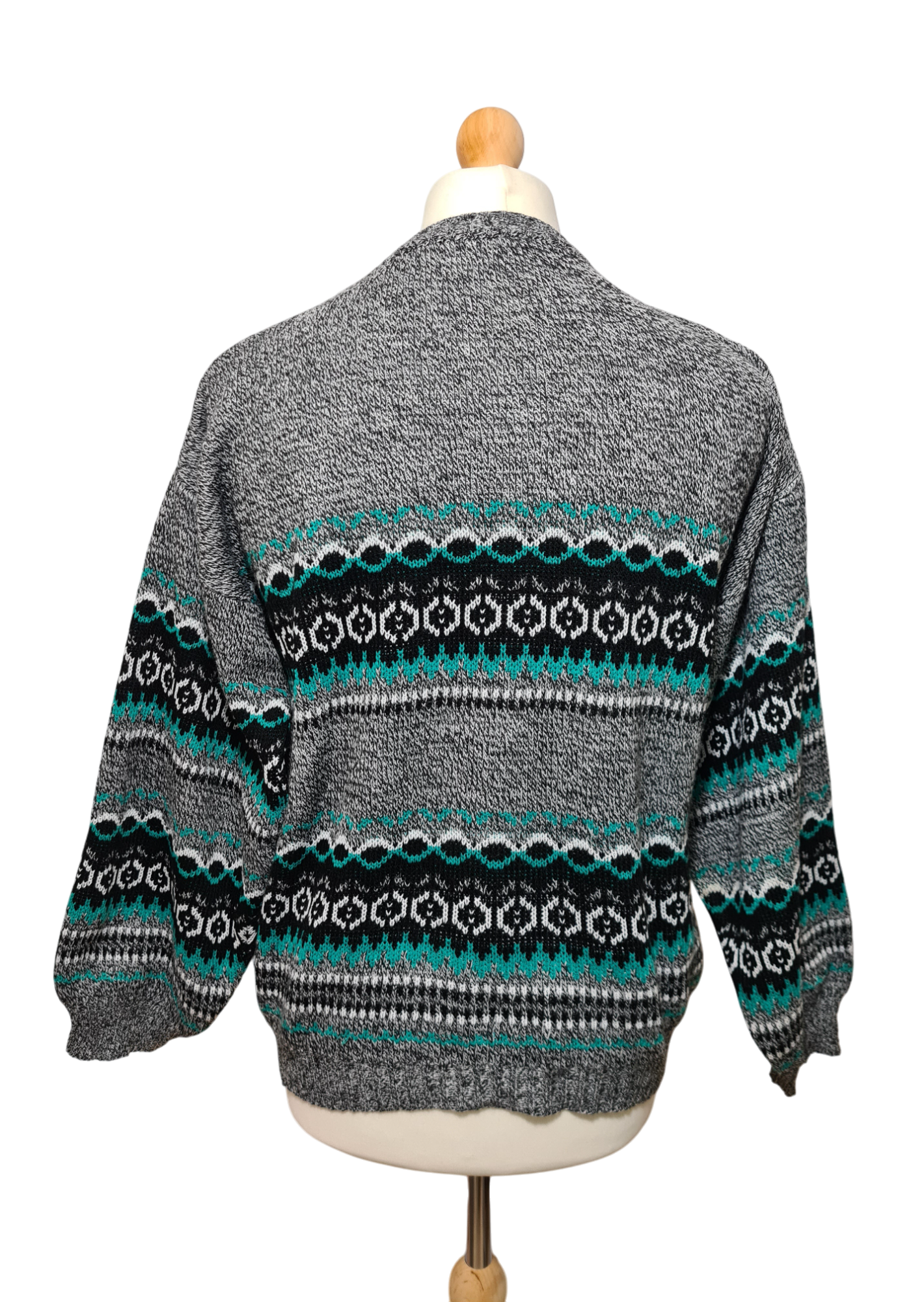 Pull homme jacquard en laine mélangée des années 80-90 EMMAUS