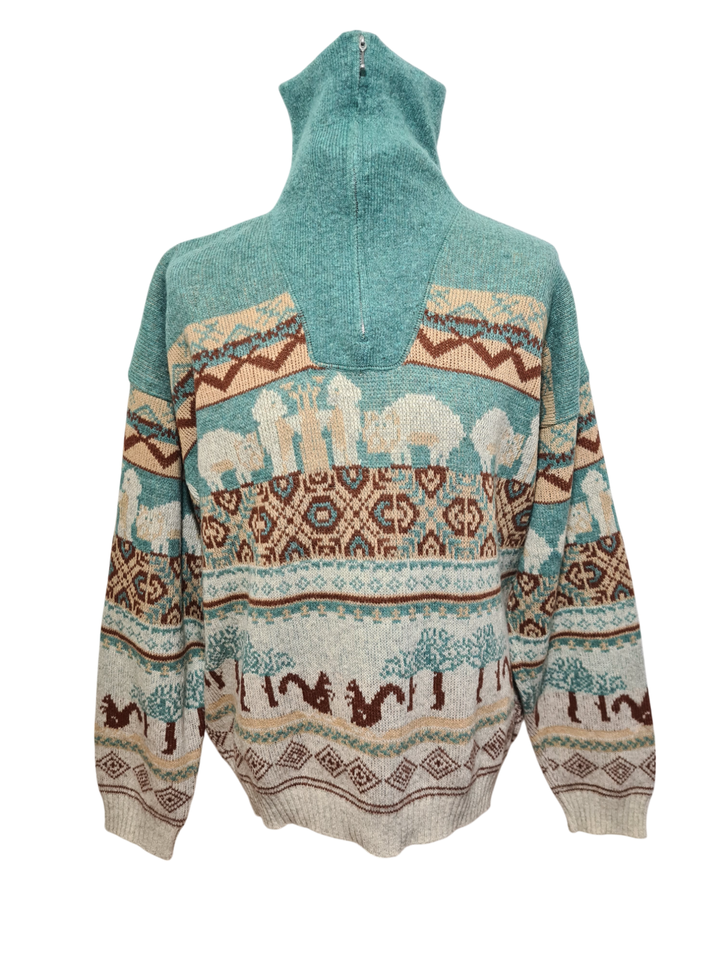 Pull inspiration folk autrichienne/suisse motifs animaliers et jacquard des années 80 EMMAUS