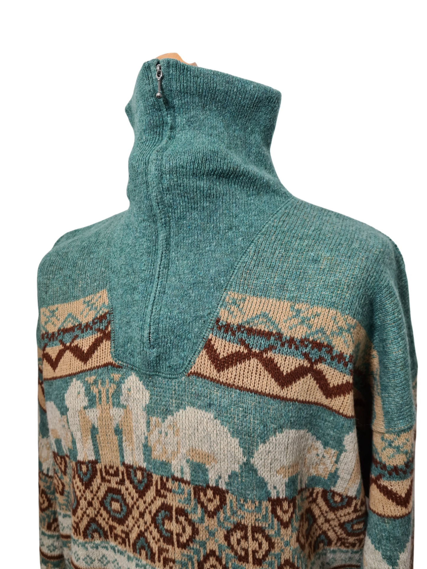 Pull inspiration folk autrichienne/suisse motifs animaliers et jacquard des années 80 EMMAUS