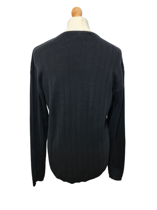 Pull noir Laurent Cerrer col V style épaules tombantes des années 90-2000 EMMAUS