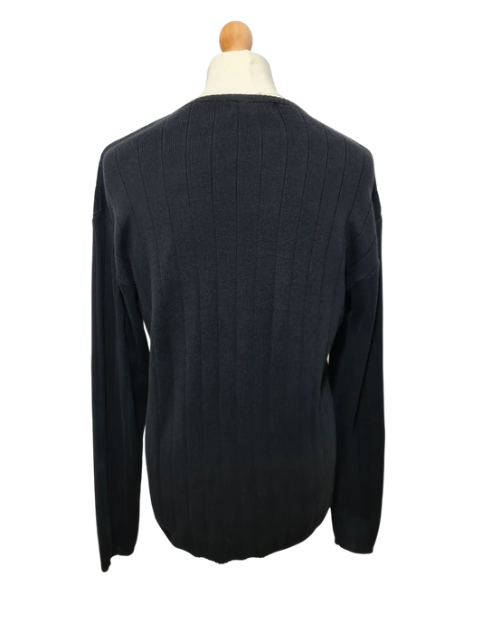 Pull noir Laurent Cerrer col V style épaules tombantes des années 90-2000 EMMAUS