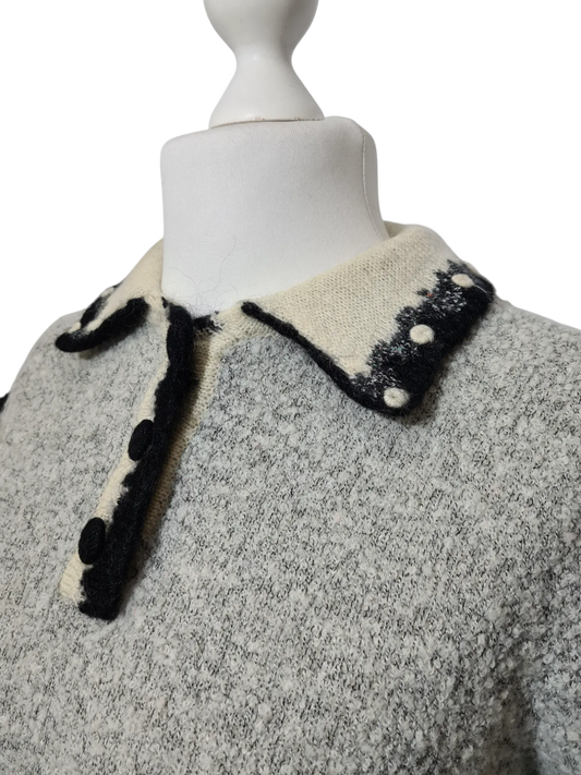 Pull long chaud doux et duveteux à col chemise des années 80-90 EMMAUS