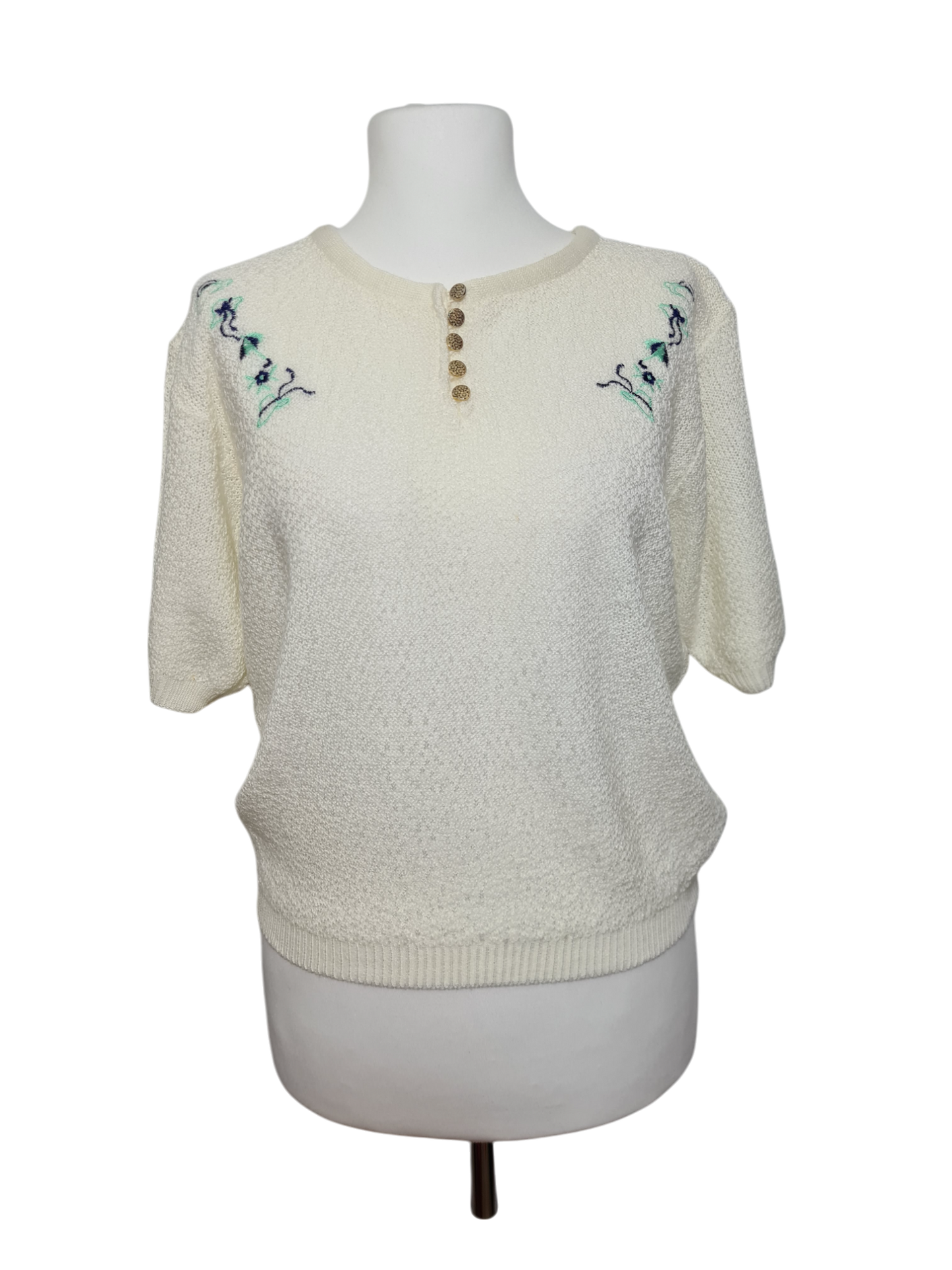 Pull manches courtes avec broderies florales des années 80-90 EMMAUS