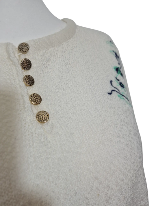 Pull manches courtes avec broderies florales des années 80-90 EMMAUS