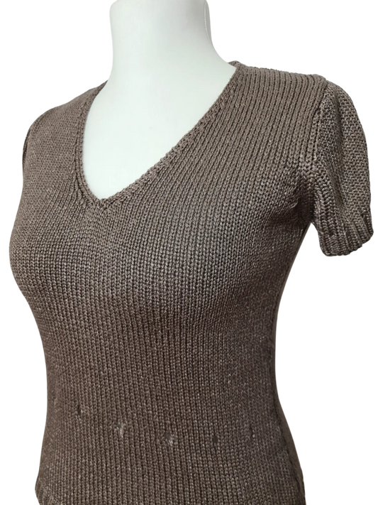 Pull manches courtes col V satiné 123 des années 90-2000 EMMAUS