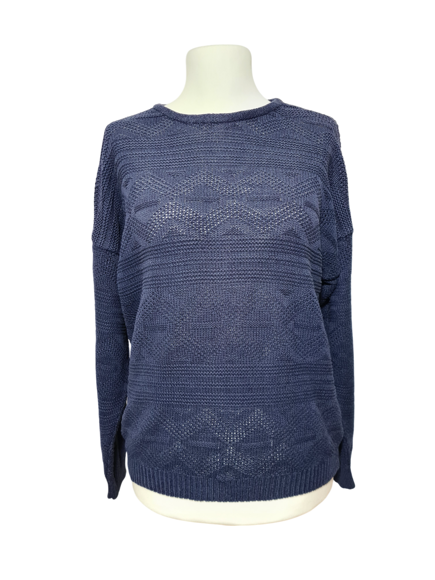 Pull Camaïeu vintage en tricot ajouré épaules tombantes des années 80-90 EMMAUS