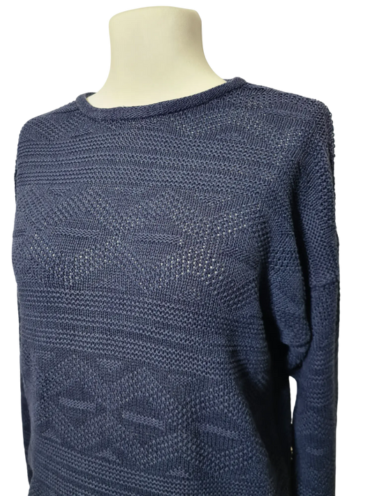 Pull Camaïeu vintage en tricot ajouré épaules tombantes des années 80-90 EMMAUS