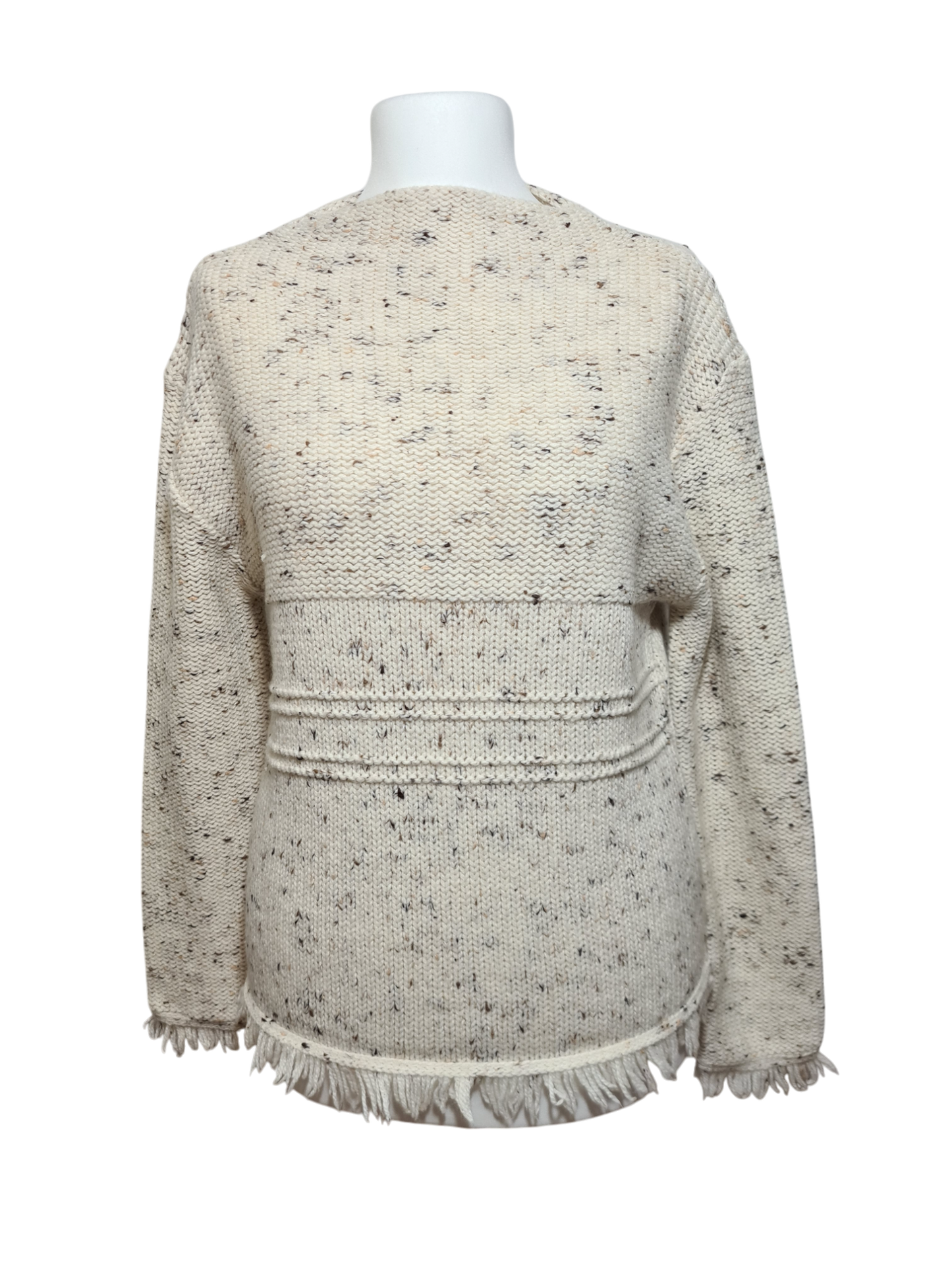 Pull femme beige moucheté en maille tricot Caroll des années 2000 Brocante