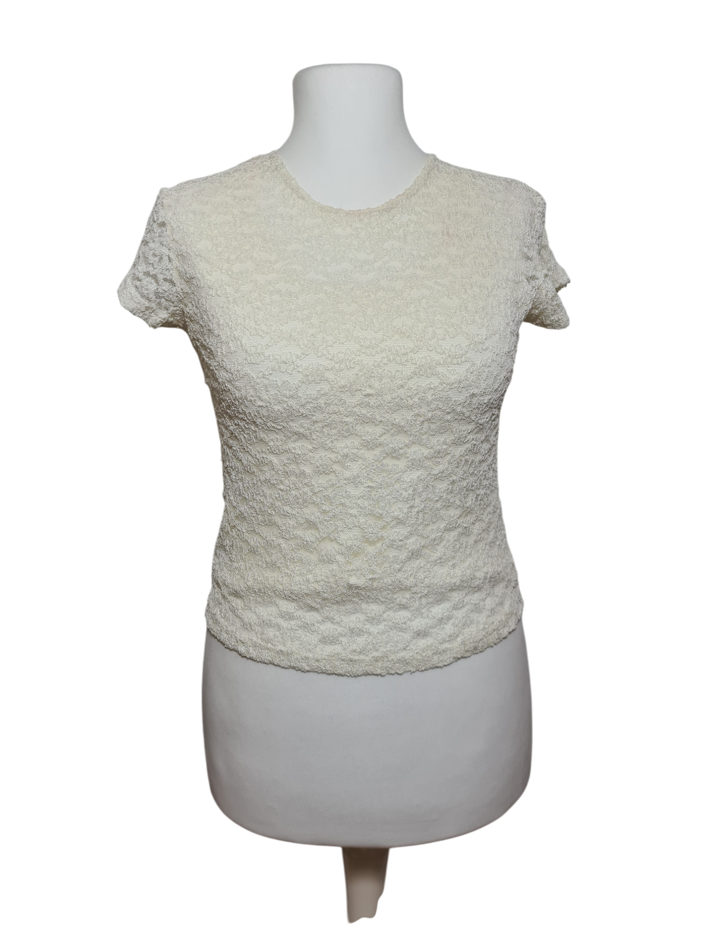 T-shirt blanc femme en dentelle vintage des années des années 90 EMMAUS