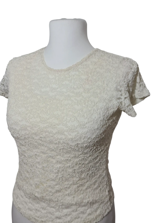 T-shirt blanc femme en dentelle vintage des années des années 90 EMMAUS