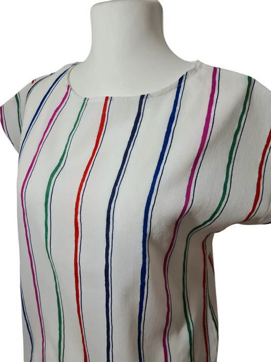 T-shirt femme vintage blanc à rayures des années 80-90 EMMAUS