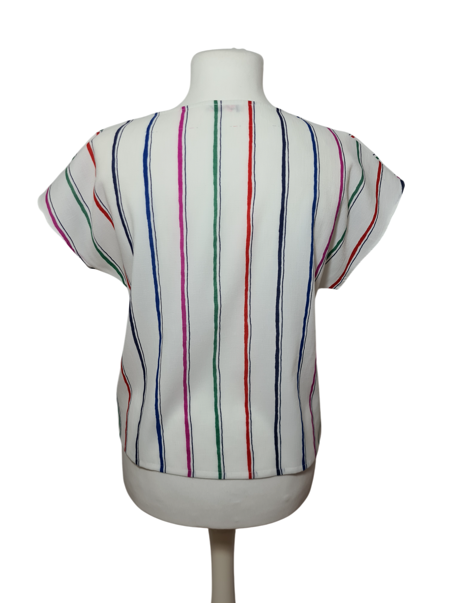 T-shirt femme vintage blanc à rayures des années 80-90 EMMAUS