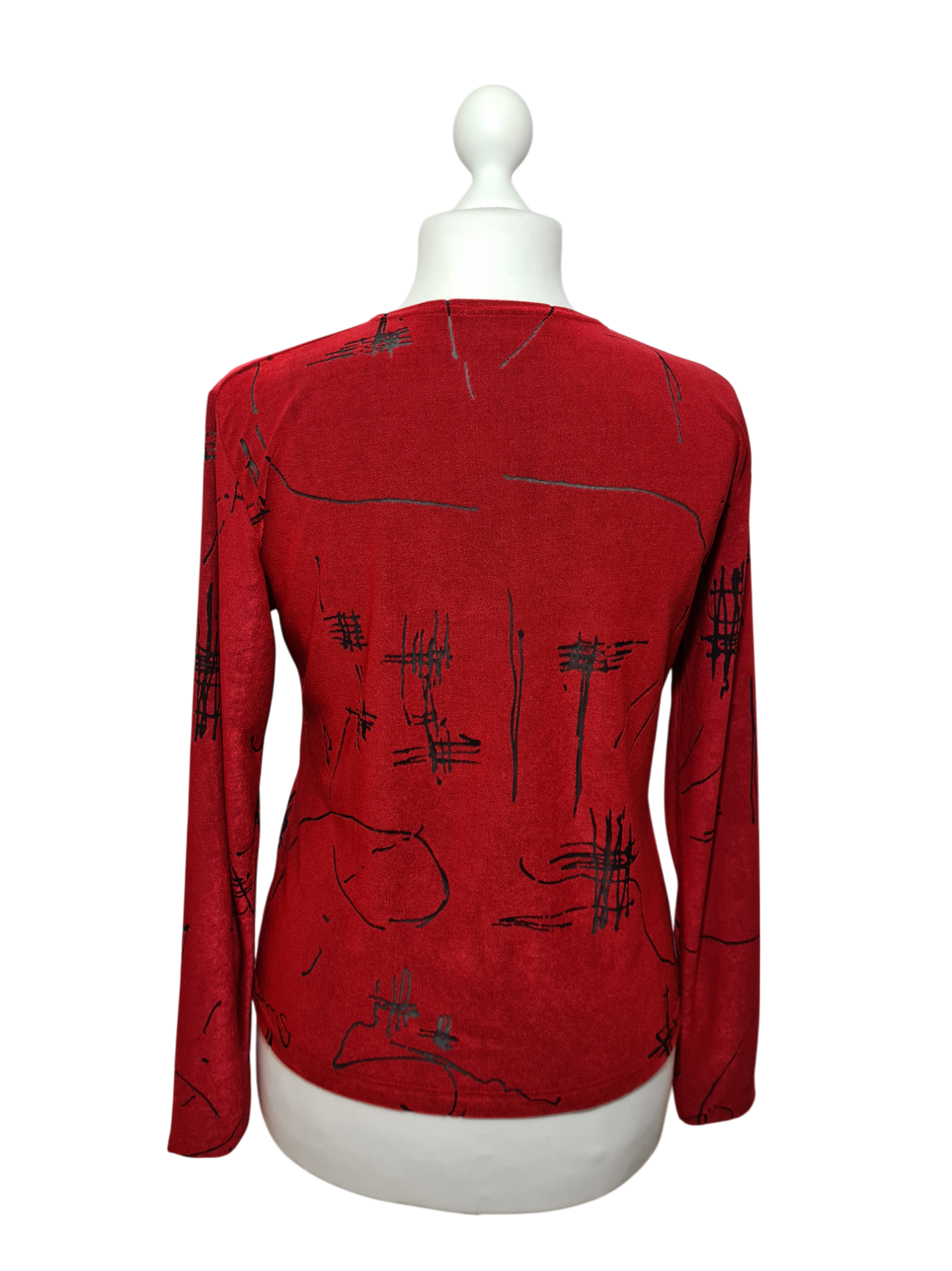 Top rouge à manches longues avec motifs noirs transparents des années 90-2000 EMMAUS