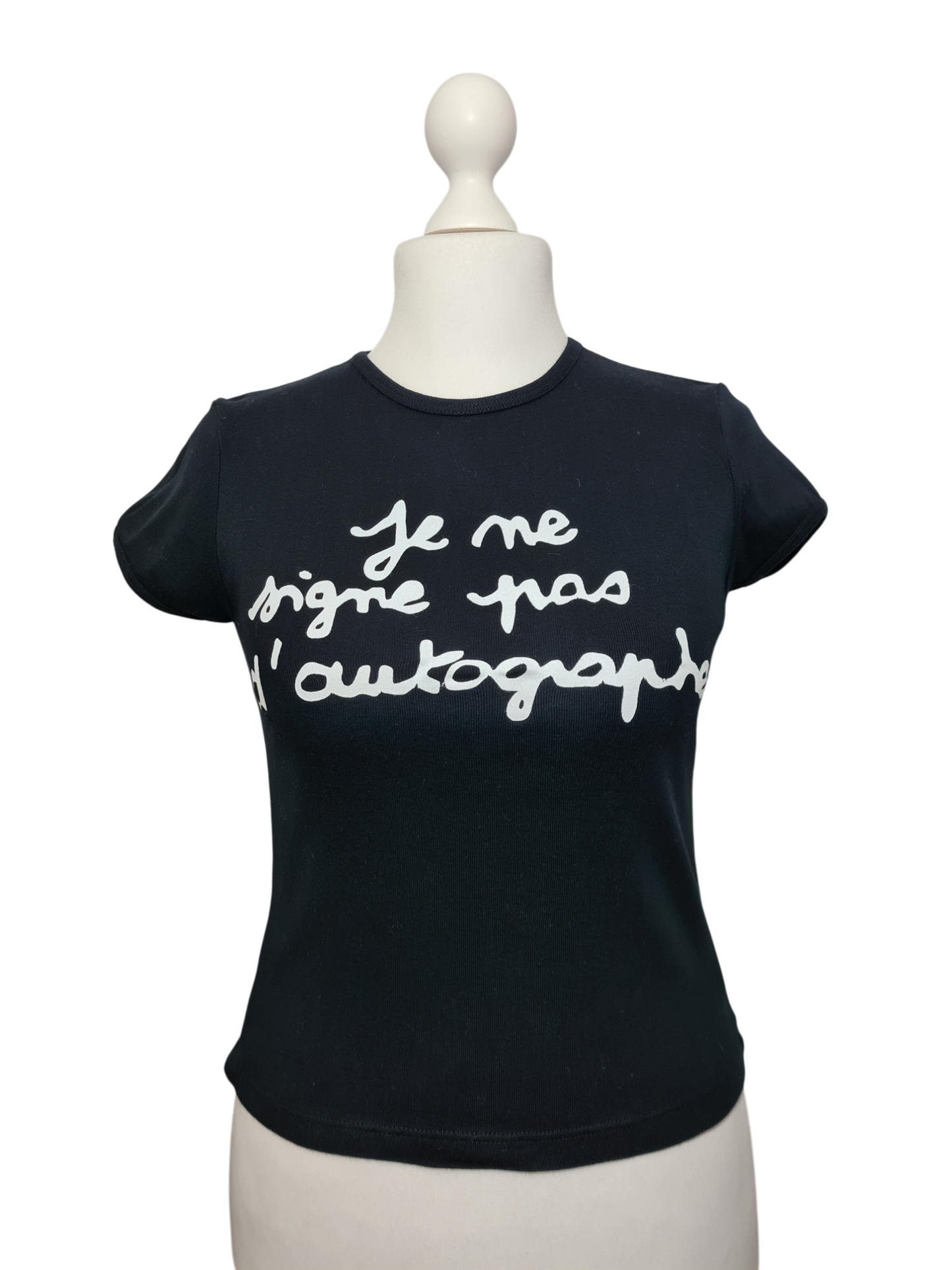 T-shirt noir Jennyfer message imprimé blanc des années 2000 EMMAUS