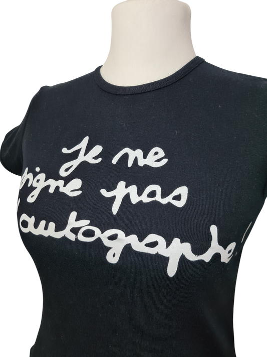 T-shirt noir Jennyfer message imprimé blanc des années 2000 EMMAUS