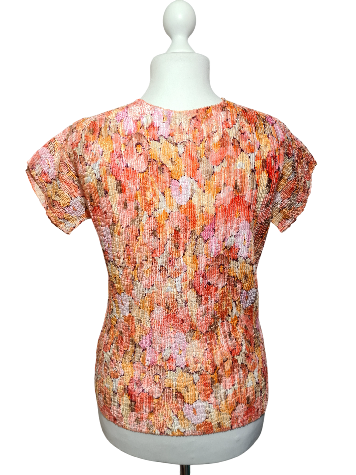 T-shirt plissé imprimé fleuri Vango Paris des années 90-2000 EMMAUS