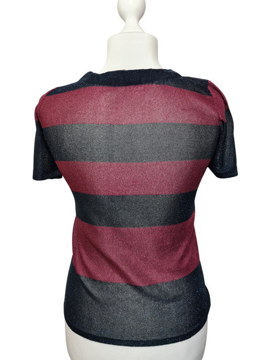 T-shirt brillant à rayures Bel Air des années 2000-2010 EMMAUS