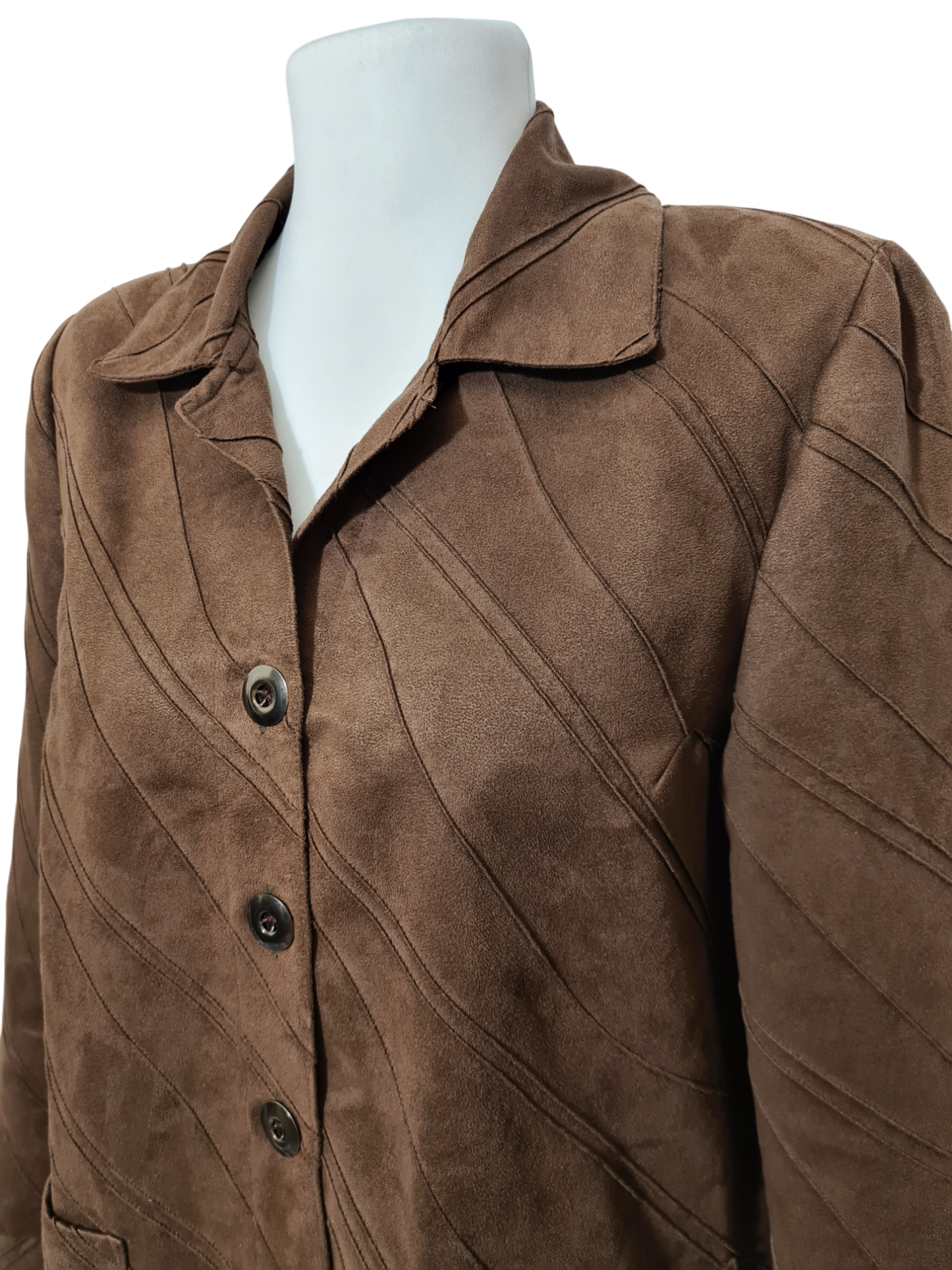 Veste chemise femme marron en daim synthétique des années 90-2000 EMMAUS