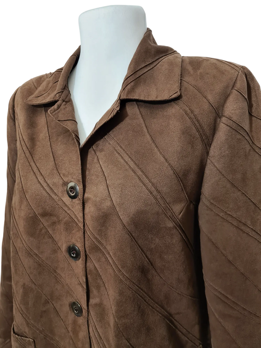 Veste femme chemise marron en daim synthétique des années 90-2000 EMMAUS