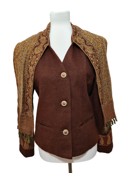 Veste marron écharpe intégrée bohème chic des années 2000 Brocante
