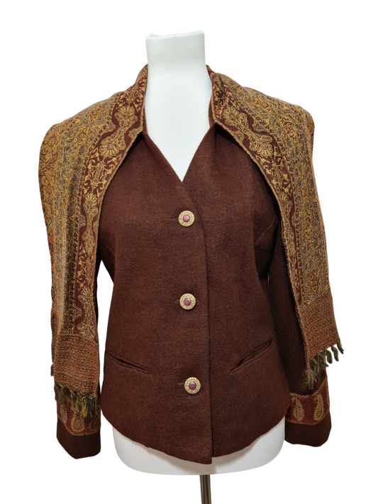 Veste marron écharpe intégrée bohème chic des années 2000 Brocante