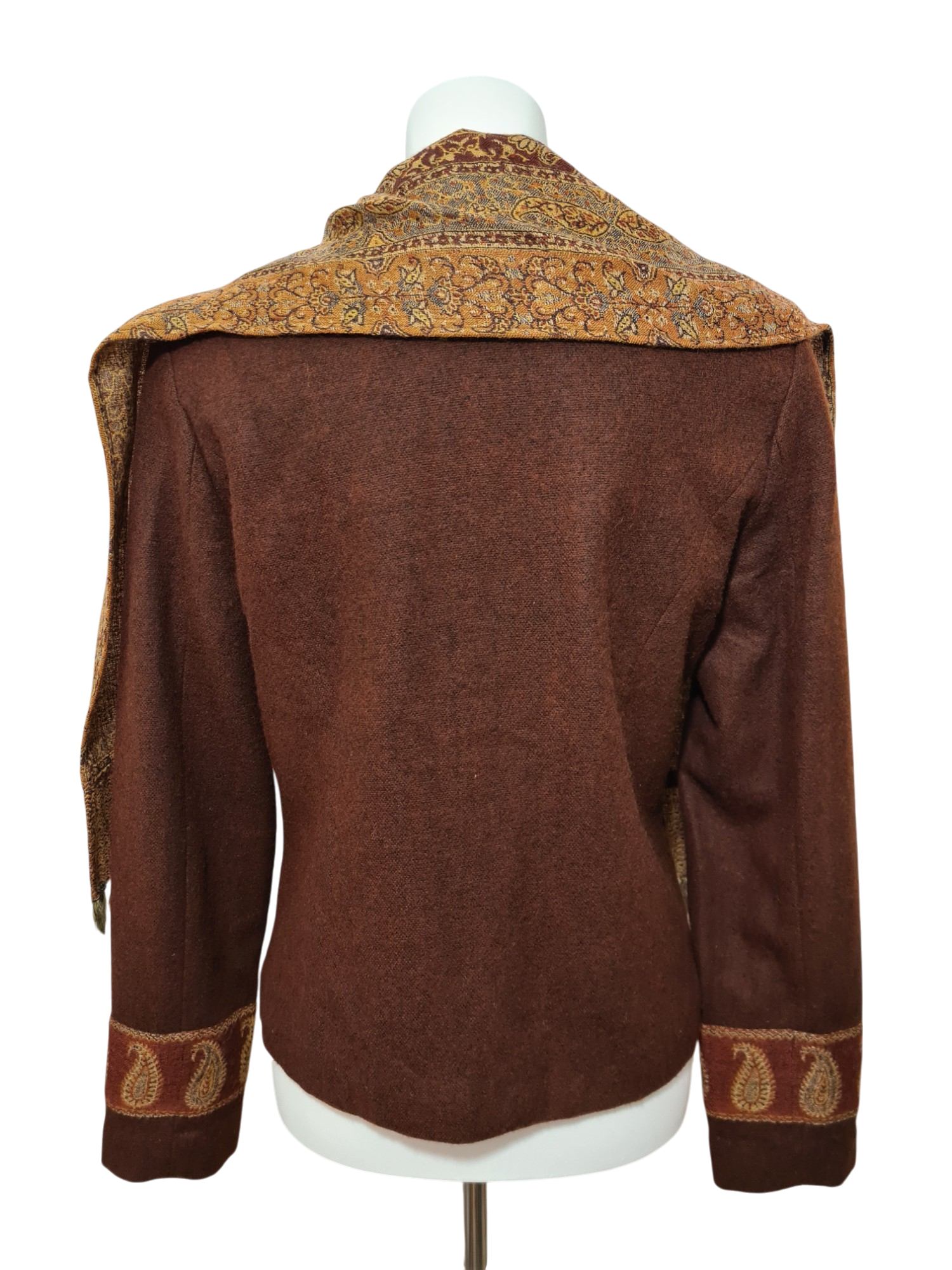 Veste marron écharpe intégrée bohème chic des années 2000 Brocante