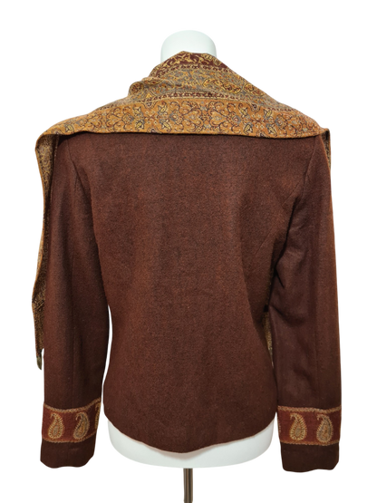 Veste marron écharpe intégrée bohème chic des années 2000 Brocante