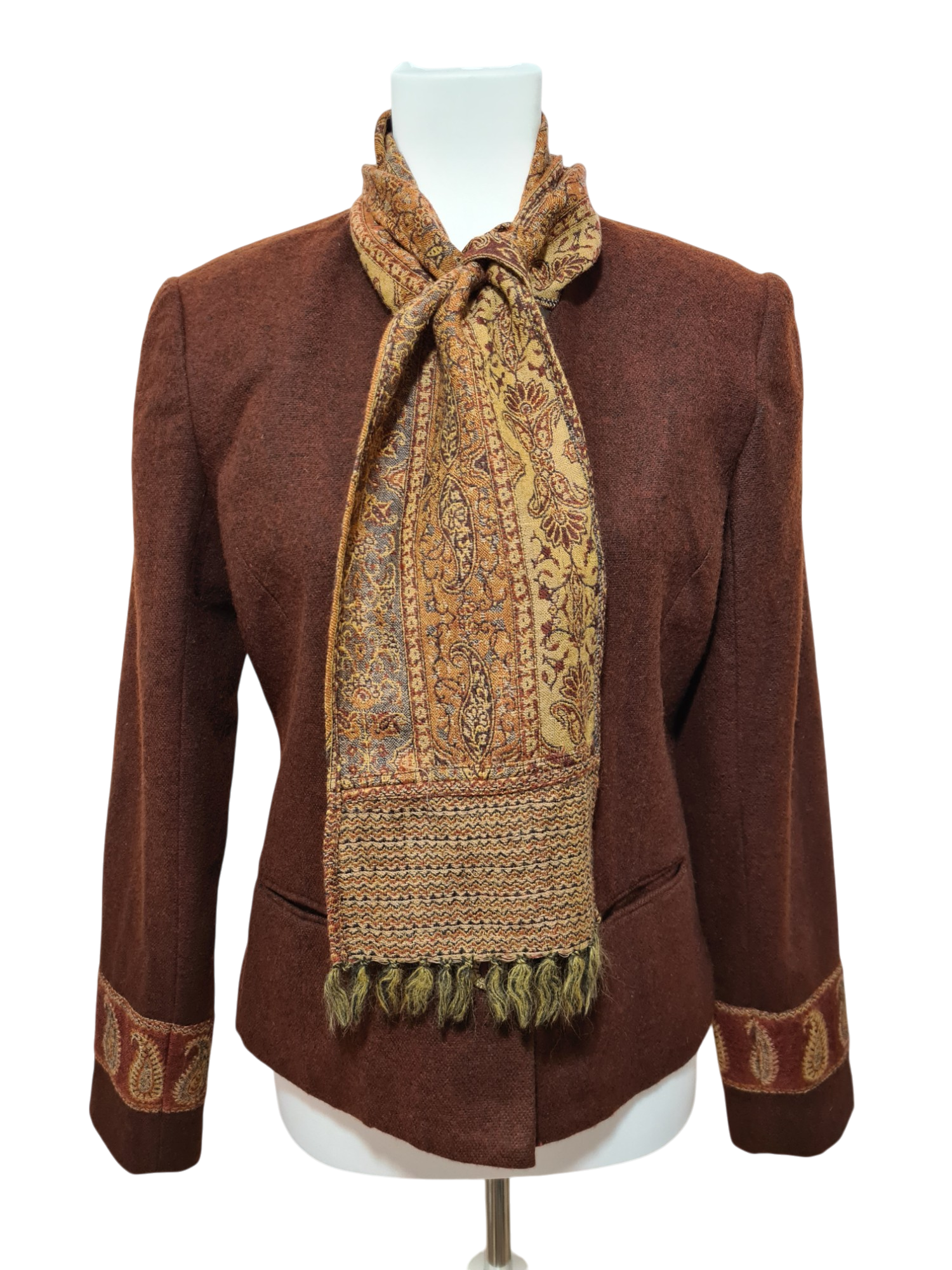Veste marron écharpe intégrée bohème chic des années 2000 Brocante