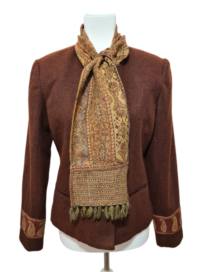 Veste marron écharpe intégrée bohème chic des années 2000 Brocante