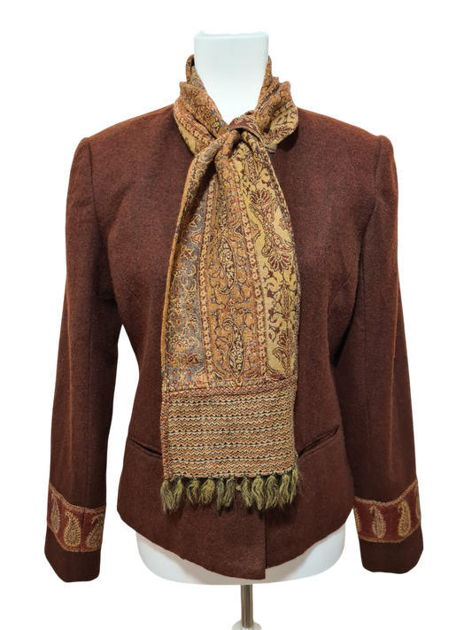 Veste marron écharpe intégrée bohème chic des années 2000 Brocante