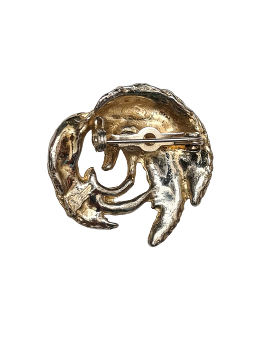 Broche dorée feuillage vintage des années 70 Brocante