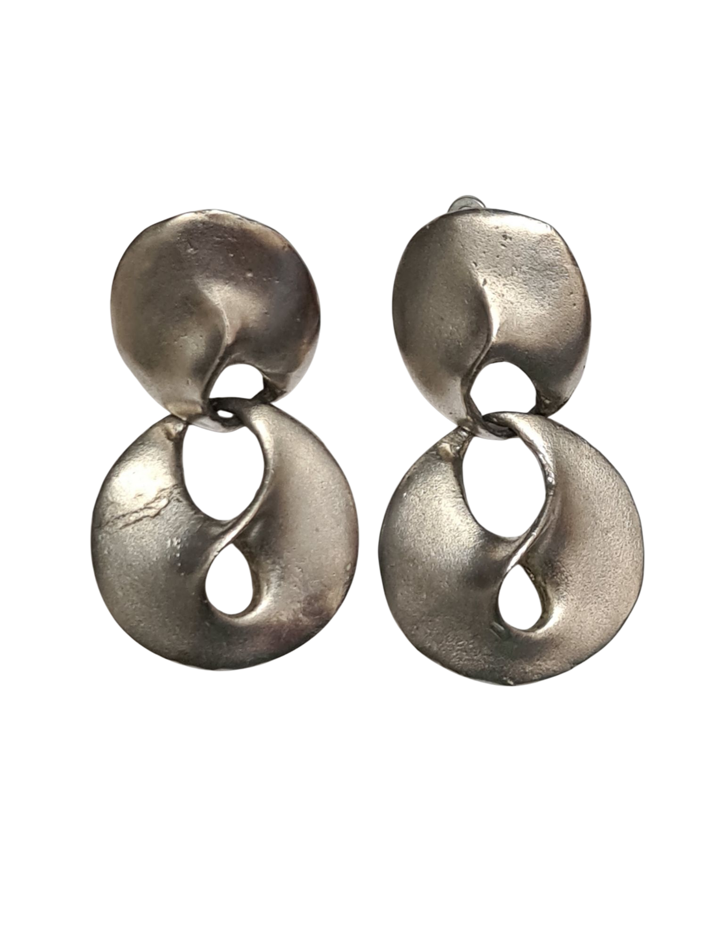 Boucles d’oreilles à clips pendantes argentées des années 80 Brocante