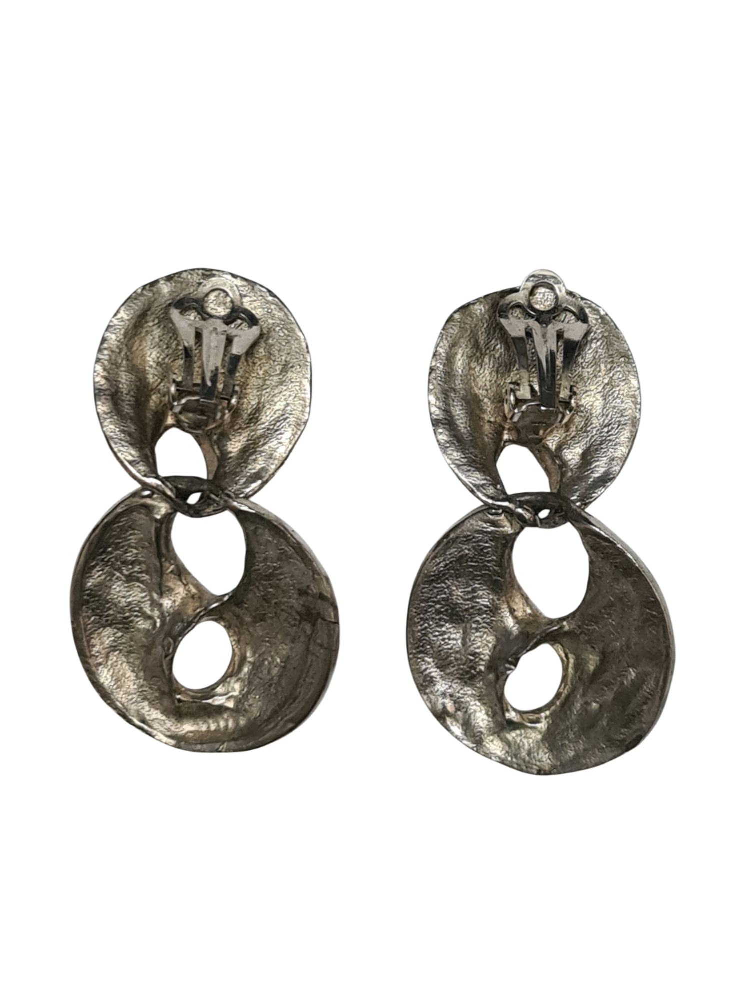 Boucles d’oreilles à clips pendantes argentées des années 80 Brocante