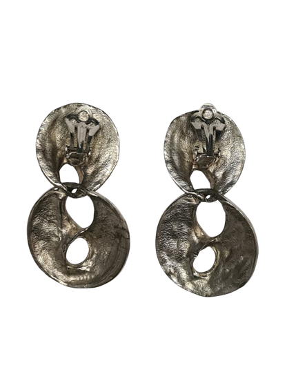 Boucles d’oreilles à clips pendantes argentées des années 80 Brocante
