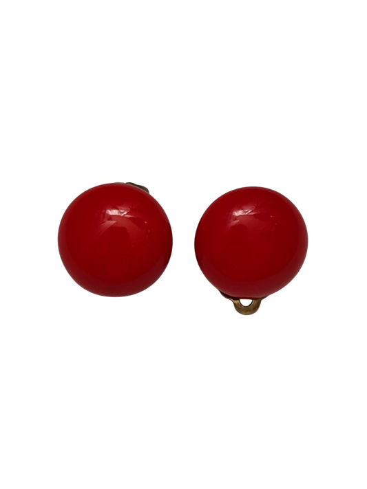 Boucles d’oreilles à clips rouges en céramique des années 60 Brocante