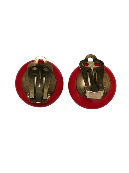 Boucles d’oreilles à clips rouges en céramique des années 60 Brocante