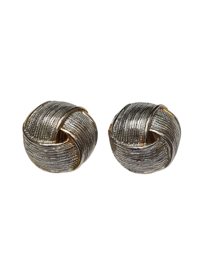 Boucles d'oreilles à clips tressées argentées en relief des années 80 Brocante