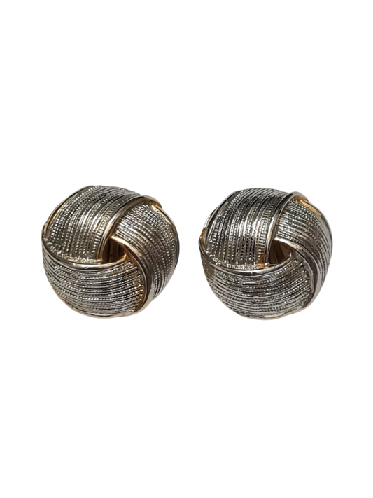 Boucles d'oreilles à clips tressées argentées en relief des années 80 Brocante