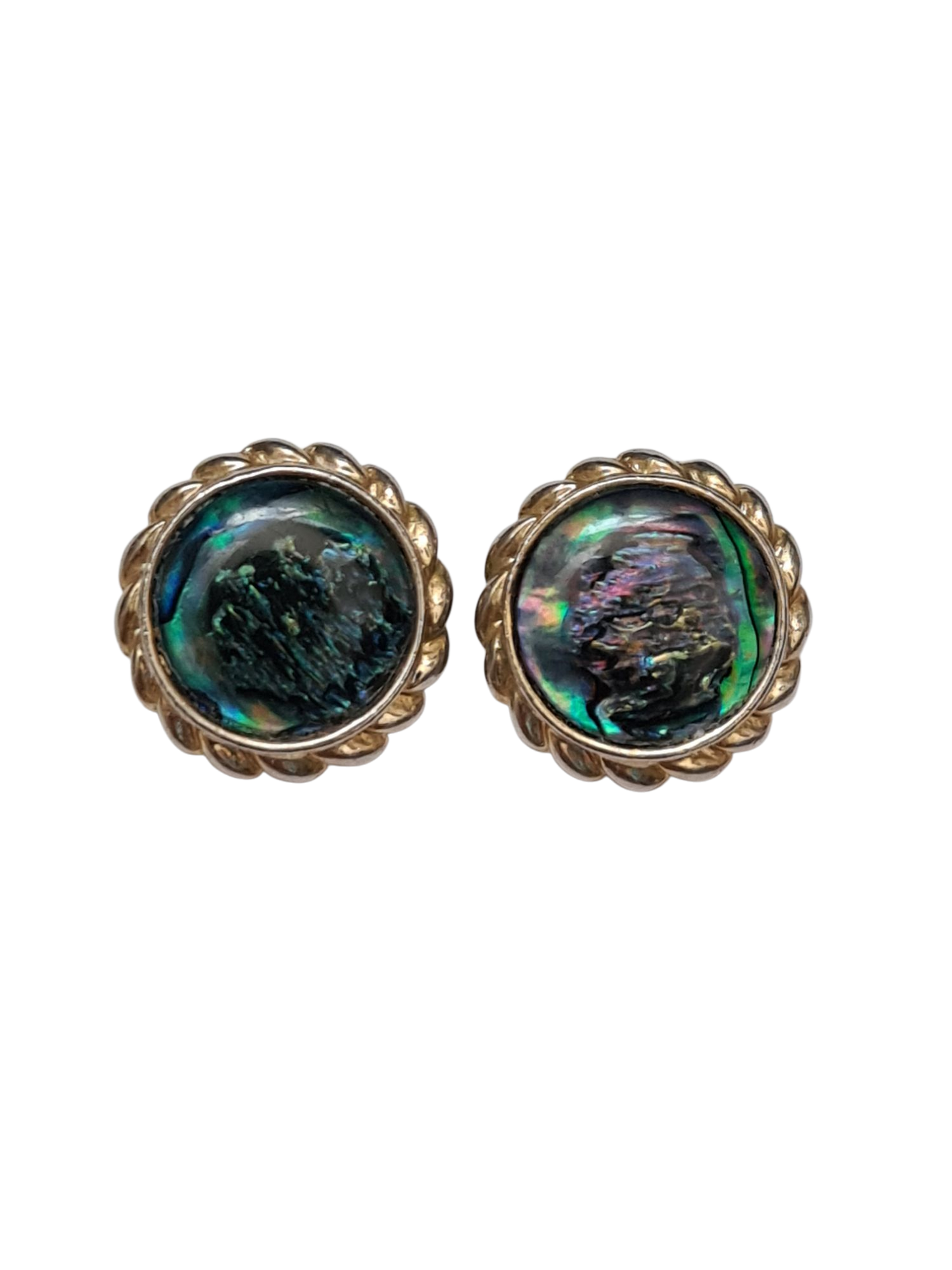 Boucles d'oreilles à clips rondes nacrées pétrole des années 80-90 Brocante