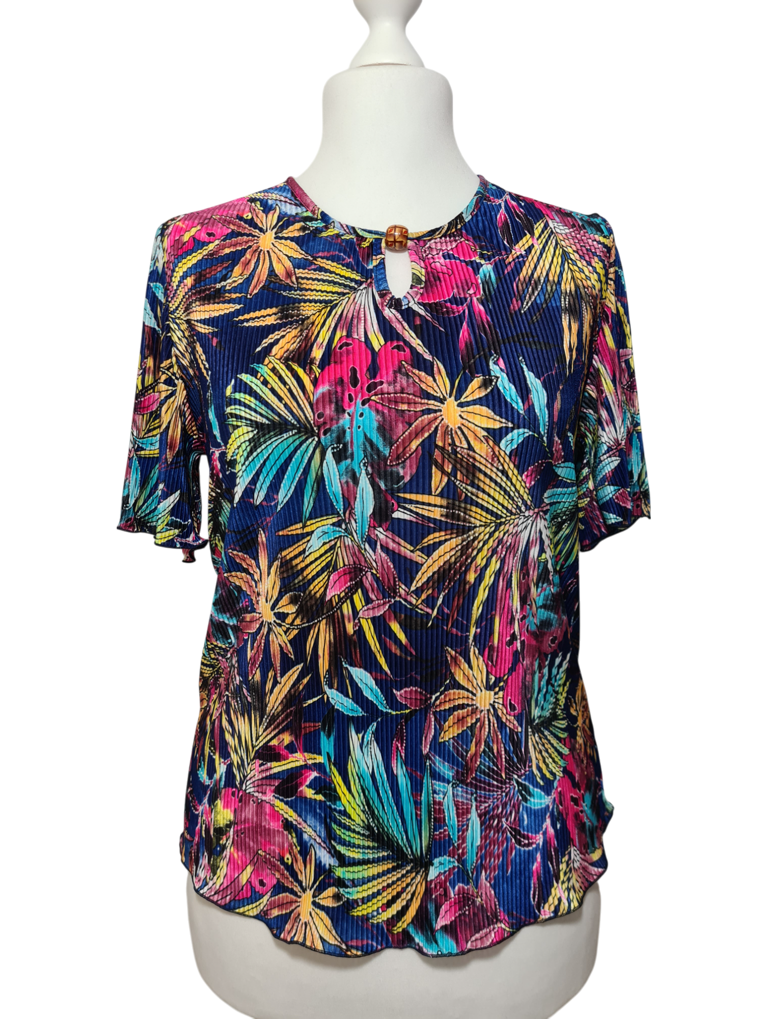 T-shirt plissé fleurs multicolore La Femme Moderne des années 2000-2010 Brocante