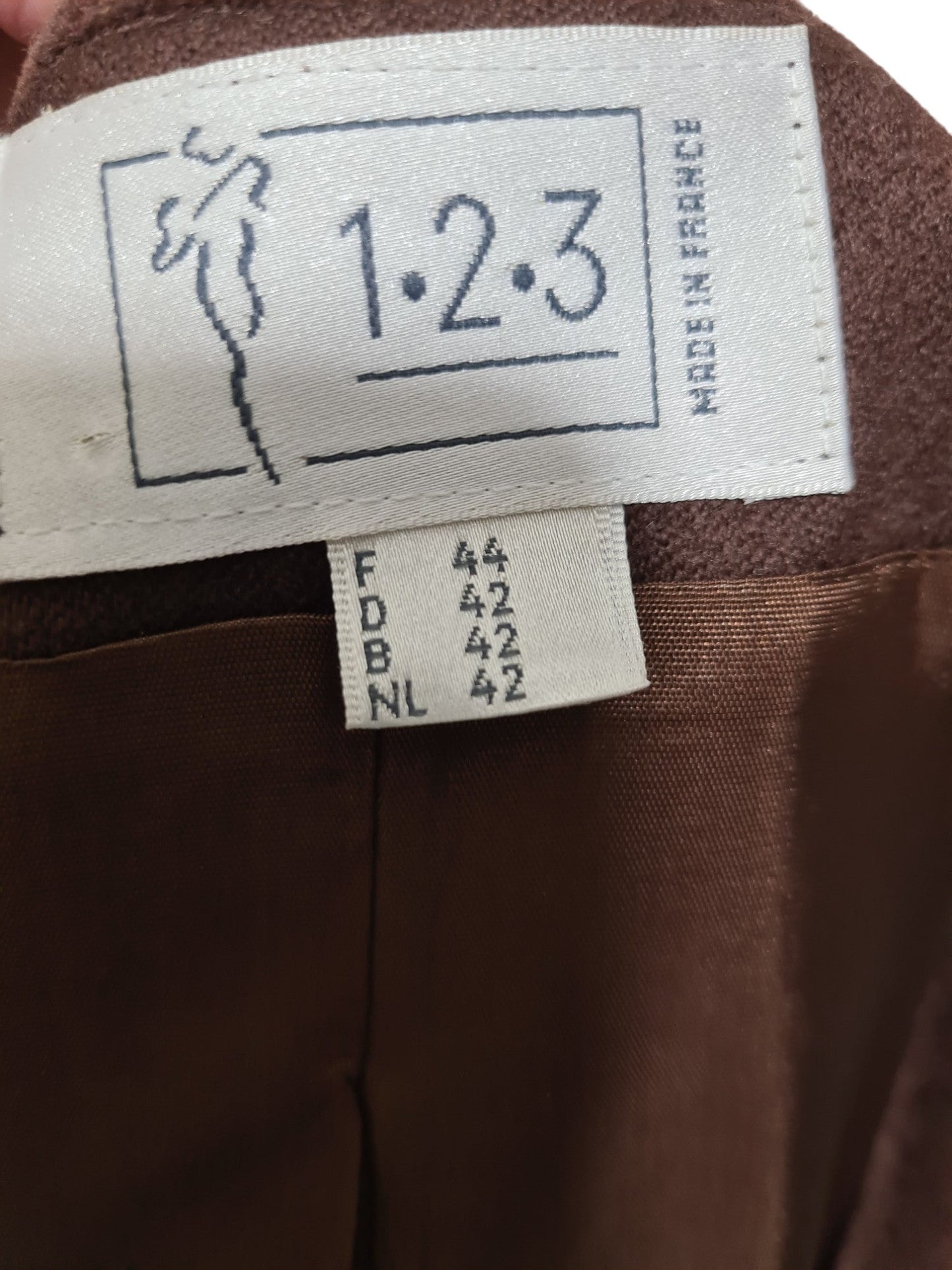 Veste marron 123 en laine vierge des années 90 Brocante