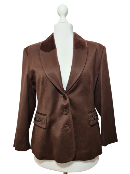 Veste marron 123 en laine vierge des années 90 Brocante
