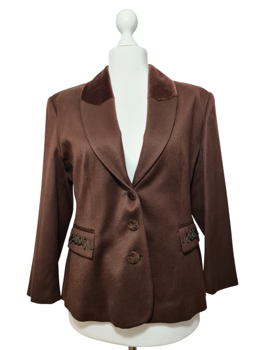 Veste marron 123 en laine vierge des années 90 Brocante
