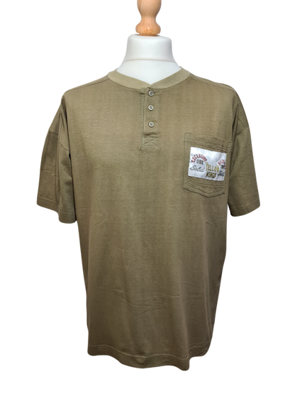 T-shirt kaki col boutonné Success with Yellow Wings des années 90 EMMAUS